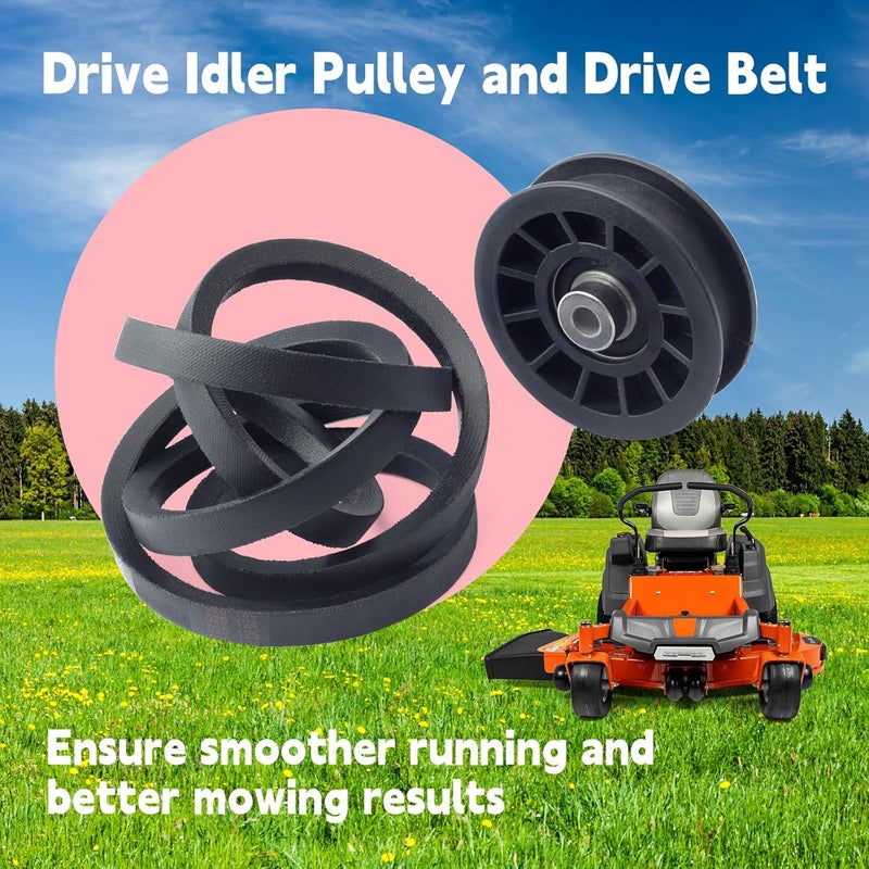 GLOXTED 539110311 & 539110411 Drive Idler Pulley and Belt Kit Replacement for Husqvarna Z254F Lawn Mower, Replace 607163 14259 12400 - Image 3